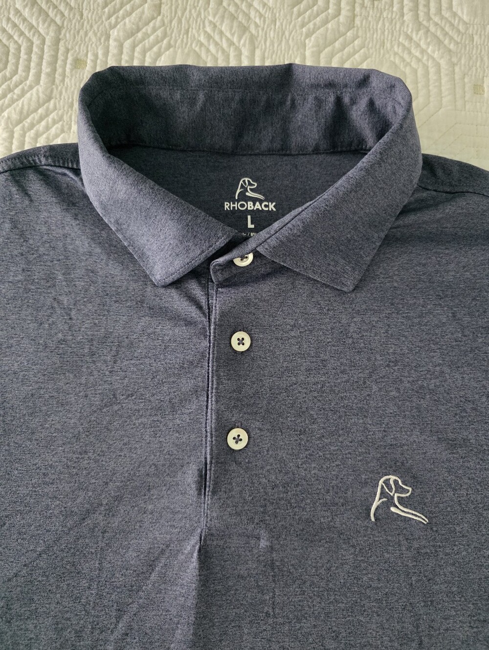 Rhoback Men's Size Large Heather Navy Polo - Classic Logo